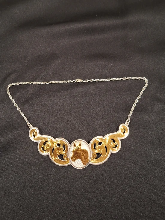 Montana Silversmiths Horse Head Necklace Two Tone Western Scroll Collar - Picture 3 of 12